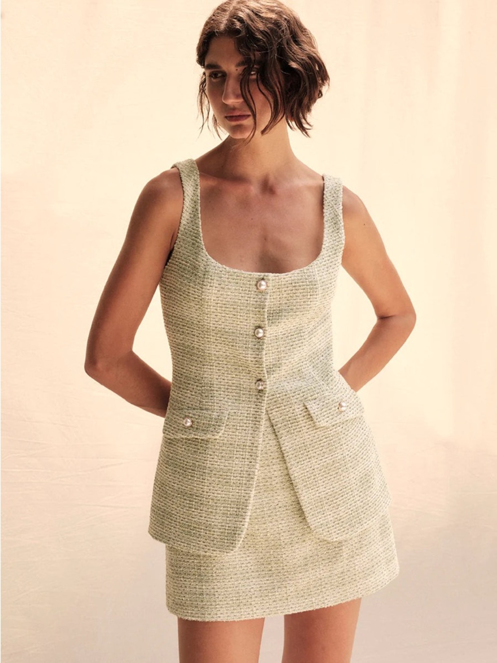 SAYLOR Light Sage Tweed Mini Dress